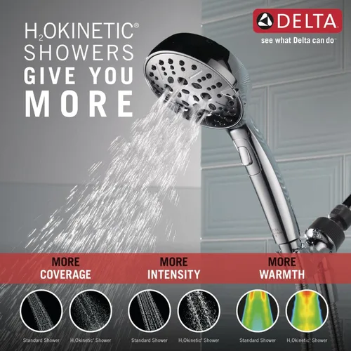 Miniatura 5 de Delta Faucet H2Okinetic - Cabezal de ducha de mano de 6 ajustes, ducha cromada con manguera, ducha de mano 1.75 GPM, cromo 75536