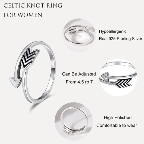 Miniatura 14 de CANDYFANCY Anillo de nudo celta de plata de ley 925 abierto para el dedo medio nudillo para mujer, tamaño ajustable 4-7