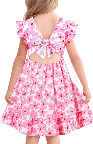 Miniatura 15 de Yousie Vestido de verano para niña pequeña, con volantes, lazo en la espalda, espalda descubierta, vestido de verano para fiesta