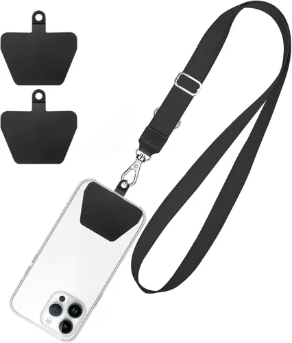 Miniatura 12 de SHANSHUI Cordón para teléfono, correa para el cuello y correa para la muñeca, soporte universal para funda de teléfono, anclaje para todos los Negro
