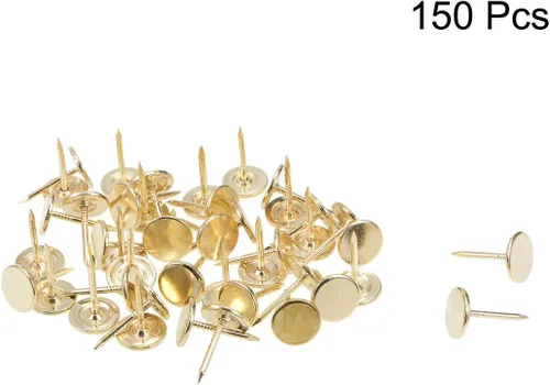 Miniatura 2 de uxcell Uñas de tapicería de 0.433 in x 0.669 in, cabeza plana, uñas de muebles, tono dorado para muebles, cabeceros de sofá, 150