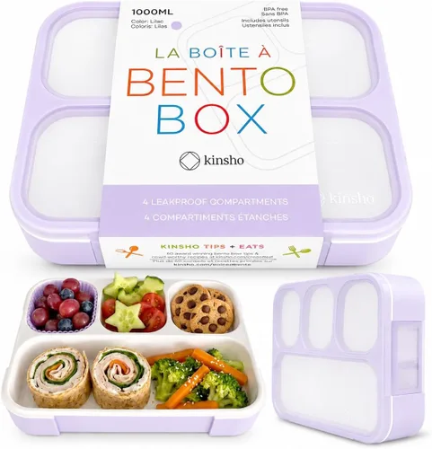 Miniatura 13 de kinsho Bento-Box Lonchera para Niños y Niñas, Recipientes de Comida y Aperitivos para Guardería de Niños Pequeños, Escuela, Viajes, Loncheras Para