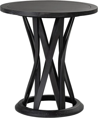 Miniatura 8 de COZAYH Mesa auxiliar redonda de granja con base de pedestal entrecruzada, mesa auxiliar con acabado envejecido, mesa decorativa rústica para sala