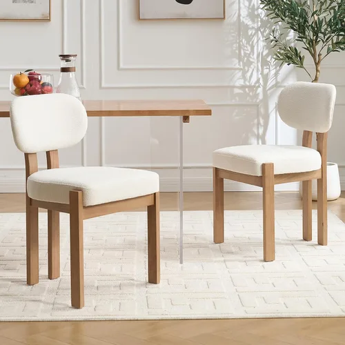 Juego de 2 sillas de comedor de madera, modernas de mediados de siglo, tapizadas de chenil, sillas de comedor con patas de madera maciza, silla de