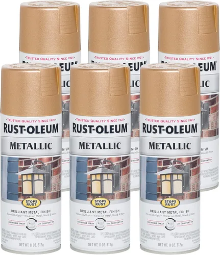 Rust-Oleum 286524-6PK Stops Rust - Pintura antioxidante metálica en espray, 11 onzas, color dorado cálido, paquete de 6 Dorado (Warm Gold)
