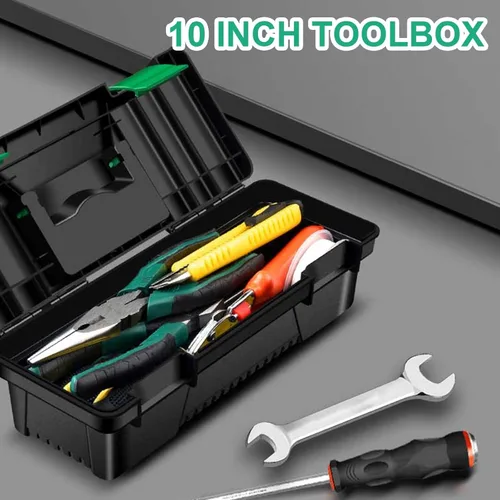 Miniatura 3 de Caja de herramientas pequeña Cajas de herramientas de plástico de 10 pulgadas con asa Bandeja extraíble con doble cerradura Caja de herramientas