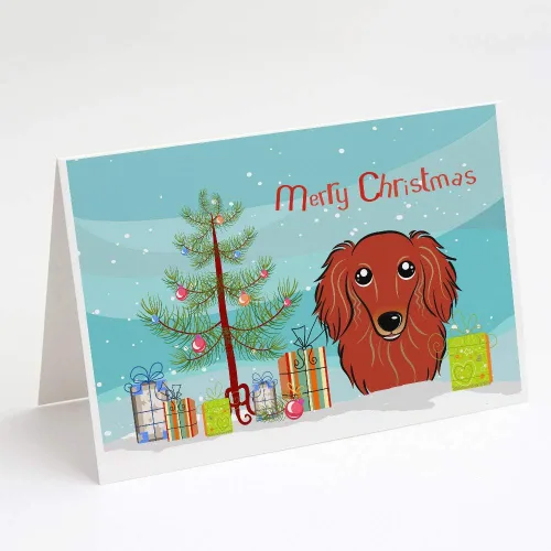 Miniatura 59 de Caroline's Treasures BB1616GCA7P - Tarjetas de felicitación y sobres de árbol de Navidad y sabueso afgano, paquete de 8 tarjetas en blanco