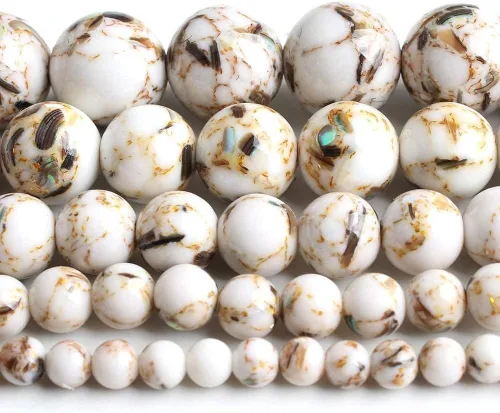 Miniatura 8 de 60 cuentas de turquesa de concha blanca, cuentas redondas sueltas de piedra natural de 0.236 pulgadas para hacer joyas, aretes, collares, Turquesa