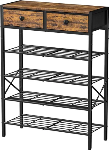 Miniatura 12 de Zapatero para entrada, organizador de zapatos de 4 niveles con 2 cajones no tejidos, estante de almacenamiento de metal para 12-16 pares de zapatos