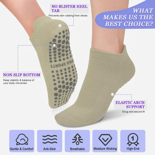 Miniatura 3 de yeuG Calcetines de pilates antideslizantes con agarre para mujer, calcetines de agarre para yoga, ballet, entrenamiento descalzo, calcetines