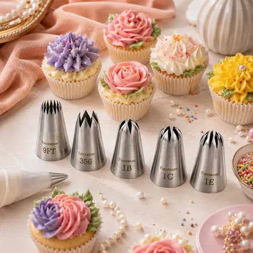 Miniatura 4 de Paquete de 5 boquillas de tubería extra grandes, 9 pies, 1B, 1C, 1E, 356 #, puntas de glaseado de acero inoxidable sin costuras para cupcakes