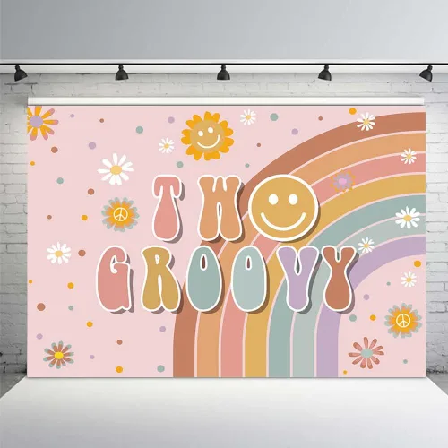 Miniatura 2 de MEHOFOND Groovy One - Telón de fondo bohemio con arco iris para niñas, decoración de cumpleaños para el primer y groovy, fondo de fotografía
