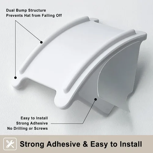 Miniatura 4 de Ganchos adhesivos para sombreros de pared (paquete de 12), colgador de sombreros sin perforaciones para organizador de gorras de béisbol de pared
