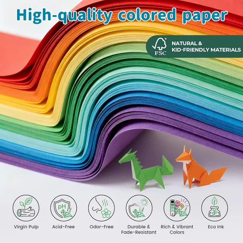 Miniatura 3 de Koogel 500 hojas de papel de origami de colores, 6 x 6 pulgadas/2.82 oz/m², papel cuadrado de doble cara para principiantes, suministros de regreso