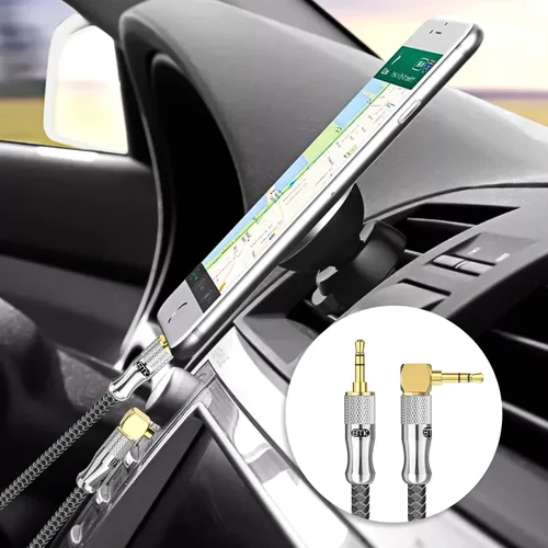 Miniatura 2 de EMK Cable auxiliar en ángulo recto, cable de audio estéreo de 90 grados de 0.138 in macho a macho - nailon trenzado, chapado en oro para automóvil