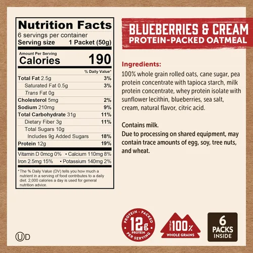 Miniatura 3 de Kodiak - Paquetes de avena instantánea, arándanos y crema, alto en proteínas, 100% granos integrales, 6 cajas con 6 paquetes (36 paquetes)