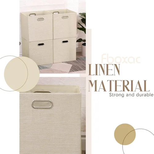 Miniatura 4 de Contenedores de almacenamiento de 13 x 13 pulgadas, caja plegable de lino con asas, cesta de organización plegable, juego de 4 cajones de gran