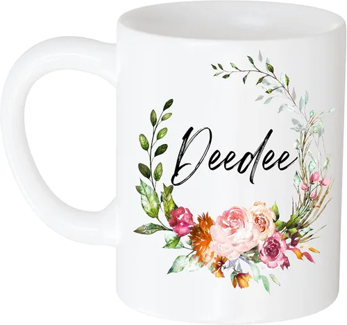 Taza de café divertida personalizada – Regalo para mujeres, nombre personalizado Deedee Flower y nombre 11oz taza blanca 076418