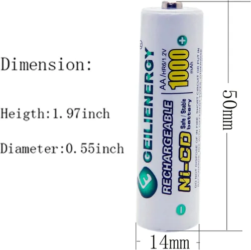 Miniatura 2 de Pilas recargables AA Ni-CD de 1000 mAh, pilas recargables AA para luces solares (paquete de 8)