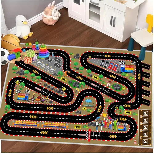 Miniatura 13 de Alfombra de coche para niños para autos de juguete, alfombra de pista de carreras, alfombra de carretera para sala de juegos, aula, habitación