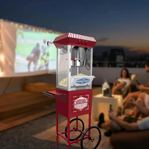 Miniatura 5 de Máquina de palomitas de maíz de estilo vintage sobre ruedas con hervidor de 12 onzas, dispensador de grado comercial de 850 W con vidrio templado