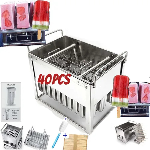 40 moldes de acero inoxidable para paletas de hielo, 2.7 fl oz, incluye 40 moldes de paletas de metal para paletas de hielo, moldes comerciales para