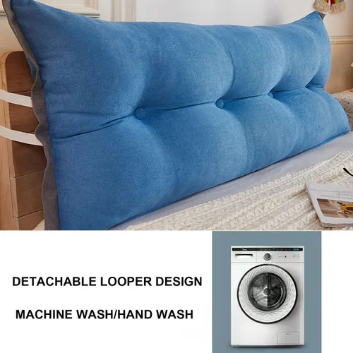 Miniatura 5 de Almohada de cama de lectura con cuña, almohada de forro polar de algodón, almohada grande para cabecero, respaldo de cama, cojín de apoyo de Azul