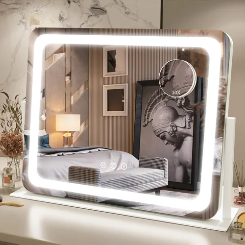 Miniatura 27 de FENNIO - Espejo de tocador con luces, espejo de maquillaje iluminado LED, pantalla táctil con 3 modos de iluminación, regulable, para mesa