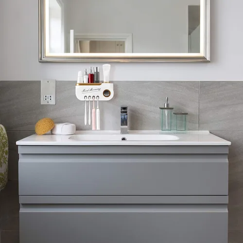 Miniatura 8 de Cabilock Estantes montados en la pared, soportes para cepillos de dientes, estante organizador de baño, estante para pasta de dientes, champú
