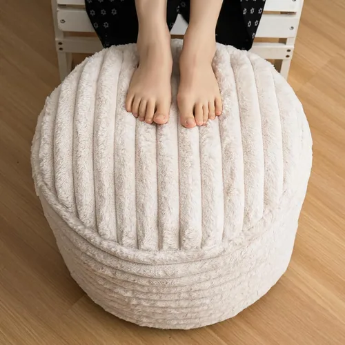 Puf otomano de relleno redondo para reposapiés, pufs de piel sintética con relleno de trozos de espuma, cojín otomano de almacenamiento, silla de