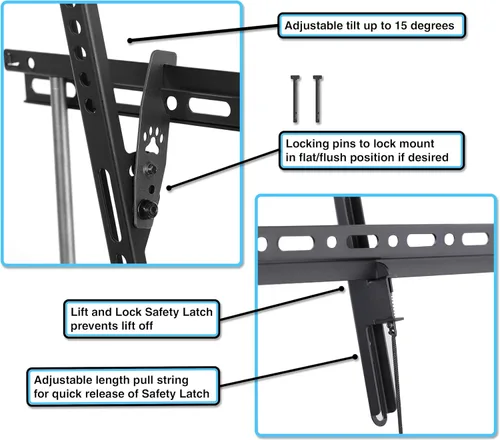 Miniatura 3 de Cheetah - Soporte de pared para TV inclinable para televisores de 32 a 86 pulgadas, hasta 74.8 kg, VESA máximo de 600 x 400 mm, con cable HDMI