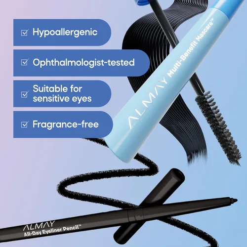 Miniatura 6 de Almay Máscara multibeneficio y lápiz delineador de ojos para todo el día, maquillaje de ojos, hipoalergénico, delineador de ojos negro y rímel