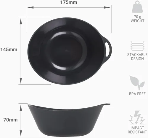 Miniatura 4 de Lifeventure Juego de vajilla Ellipse de plástico de 4 piezas: cuchillo/tenedor/cuchara, plato, tazón, taza para camping, viajes y exteriores Grafito