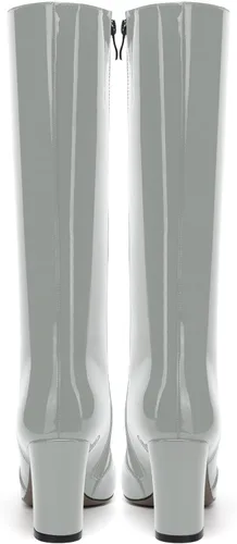 Miniatura 53 de AMBELIGHT Botas altas hasta la rodilla con cremallera y puntera puntiaguda para mujer, de patente sólida, tacón alto, 3.3 pulgadas