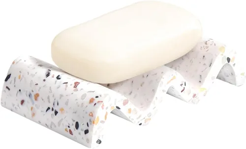 Miniatura 10 de Luxspire Jabonera, Jabonera de Mármol, Bandeja Autodrenante, Soporte de Jabón para Ducha, Baño, Fregadero, Cocina y Encimera, Blanco Grava