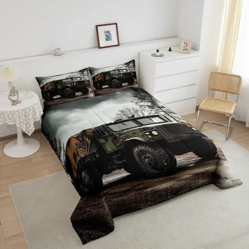 Miniatura 4 de Juego de edredón de camión militar, edredón de camuflaje para niños y adolescentes, juego de ropa de cama de transporte de tropas militares, edredón