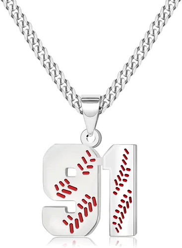 Miniatura 95 de Btysun Collares de béisbol de béisbol número 0-99 dijes de acero inoxidable para hombres, regalos de béisbol, papá, marido, regalo de Navidad