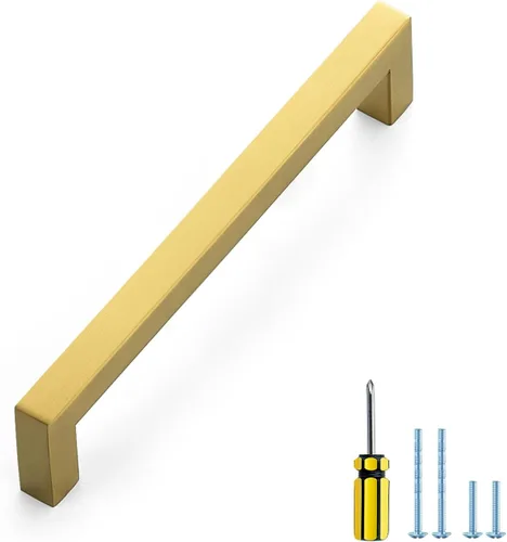 Miniatura 25 de Ravinte Paquete de 5 tiradores dorados de latón brusehed de 3 pulgadas para gabinetes de cocina, herrajes de cocina cuadrados dorados para gabinete