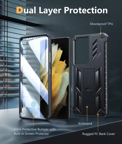 Miniatura 5 de FNTCASE Funda para Samsung Galaxy S21-Ultra: funda resistente de grado militar para teléfono celular con soporte Protección de TPU a prueba