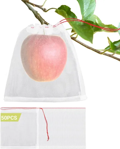 Miniatura 13 de Bolsas protectoras de frutas de malla, 50 bolsas de frutas grandes de 14 x 21 pulgadas para árboles frutales, bolsa de malla duradera para jardín