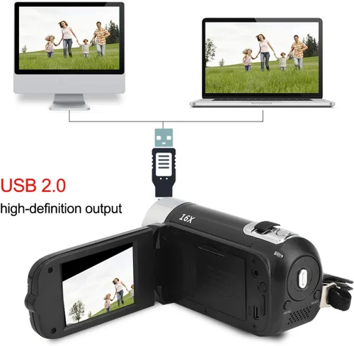 Miniatura 5 de Videocámara, cámara de video Full HD 1080P con cámara digital de 16 MP, pantalla LCD giratoria de 2.7 pulgadas, zoom digital 16X, videocámara