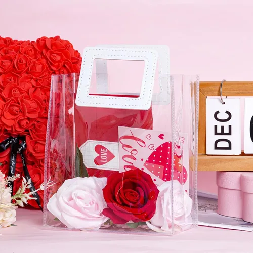 Miniatura 5 de Yolyoo Paquete de 15 bolsas de regalo transparentes con asas blancas, bolsas de plástico de PVC transparentes para envolver regalos, bolsas