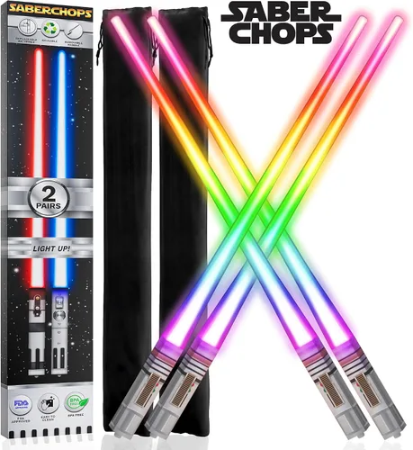 Miniatura 7 de LIGHTSABER CHOPSTICKS LIGHT UP STAR LED WARS Glowing Light Saber Chop Sticks REUSABLE Sushi Lightup Sabers Removable Handle Dishwasher Safe 8