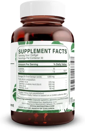 Miniatura 2 de Suplemento de aceite de borraja natural, ácido graso omega-6, 30 cápsulas blandas