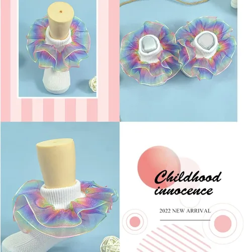 Miniatura 3 de Hopply Toddler Girls Double Lace Socks Turn Cuff Shimmering Big Ruffle Rainbow Style Dress Lace Socks for Infant Kids