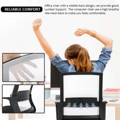 Miniatura 5 de Silla de escritorio ergonómica de malla, silla de computadora con soporte lumbar y reposabrazos, silla de escritorio ajustable para computadora