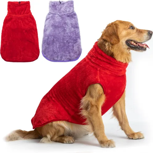 Miniatura 14 de Chaqueta para perros para clima frío, 2 paquetes de ropa de abrigo de invierno cálida de cuello alto para mascotas, abrigo de felpa ajustable