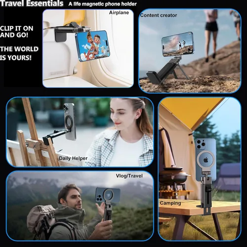 Miniatura 7 de Soporte de teléfono para hombre de viaje en avión, soporte de teléfono para MagSafe, soporte magnético plegable para teléfono para escritorio
