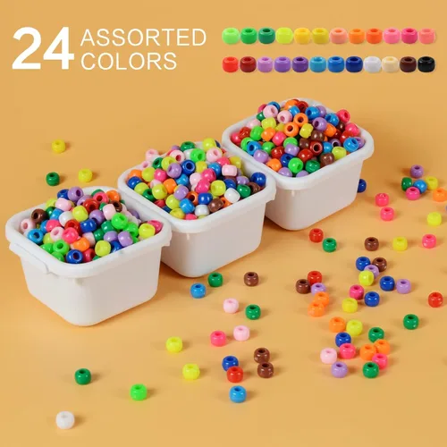 Miniatura 3 de Simetufy 3600 cuentas de poni a granel, 24 colores surtidos, cuentas de plástico arcoíris para trenzar el cabello, pulseras de amistad, 3600 Clásico