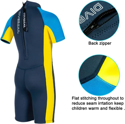 Miniatura 4 de Traje de neopreno completo para niños de 0.098 pulgadas (0.098 in), protección UV, mantiene el calor, trajes de neopreno de manga larga
